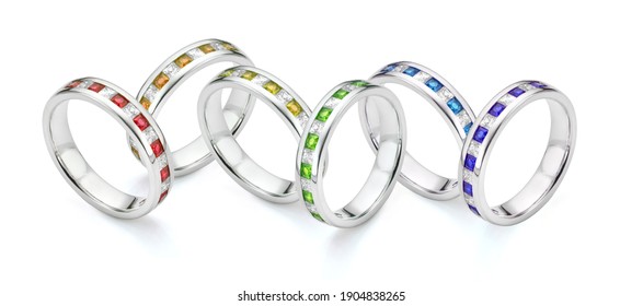 Multi Coloured Rainbow Diamond And Gemstone Rings 