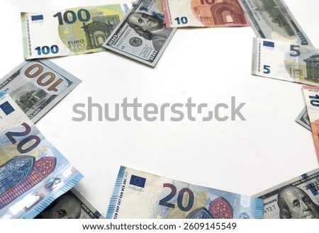 Multi currency note, bank bills and coins indicate world economy during war crisis. Money relate to all circumstances in the world events including stock exchange and fair trade link between countries