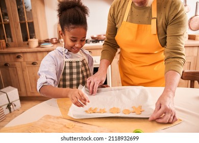 Multi Ethnic Family Of Caucasian Mother And Adorable Daughter Gathered In Modern Kitchen