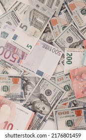 Multi Euro Dolar cash and coin, Different type of new generation banknotes, bitcoin, turkish lira - Shutterstock ID 2176801459