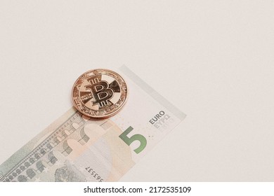 Multi Euro Dolar cash, Different type of new generation banknotes, bitcoin - Shutterstock ID 2172535109