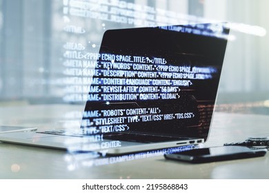 Multi exposure of abstract creative coding sketch on modern laptop background, artificial intelligence and neural networks concept - Powered by Shutterstock - Get 15% off with code: PIKWIZARD15