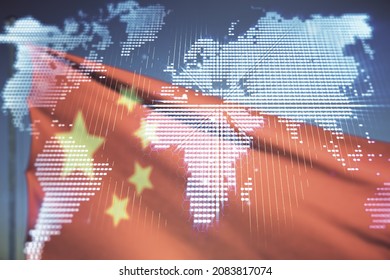 Multi exposure of abstract creative digital world map hologram on Chinese flag and blue sky background, research and analytics concept - Powered by Shutterstock - Get 15% off with code: PIKWIZARD15