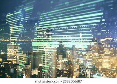 Multi exposure of abstract creative digital world map hologram on San Francisco city skyline background, tourism and traveling concept - Powered by Shutterstock - Get 15% off with code: PIKWIZARD15