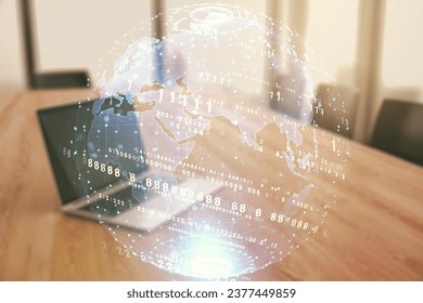 Multi exposure of abstract graphic coding sketch with world map on modern computer background, big data and networking concept - Powered by Shutterstock - Get 15% off with code: PIKWIZARD15