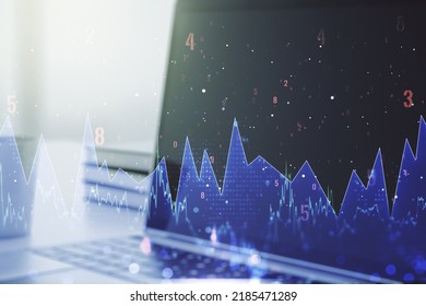 Multi exposure of abstract graphic data spreadsheet sketch on modern computer background, analytics and analysis concept