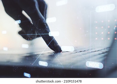 Multi exposure of abstract programming language hologram with hands typing on computer keyboard on background, artificial intelligence and machine learning concept - Shutterstock ID 2109151478