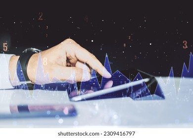 Multi exposure of abstract statistics data hologram interface and hand working with a digital tablet on background, computing and analytics concept - Powered by Shutterstock - Get 15% off with code: PIKWIZARD15
