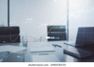 Multi exposure of abstract statistics data hologram interface and modern desk with computer on background, computing and analytics concept - Powered by Shutterstock - Get 15% off with code: PIKWIZARD15