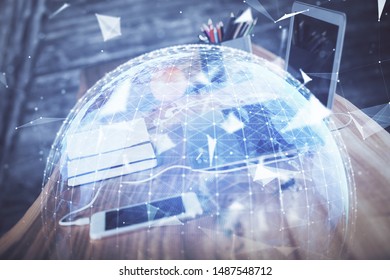 Multi exposure of business theme icons and table with computer background. Concept of success. - Shutterstock ID 1487548712