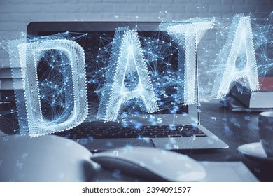 Multi exposure of computer on background and technology theme drawing. Concept of innovation.