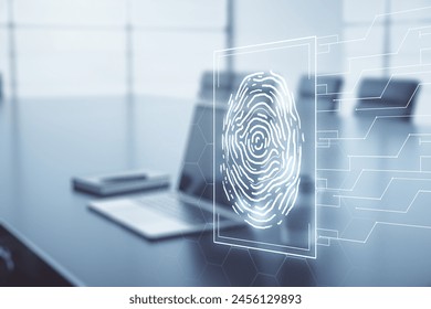 Multi exposure of creative fingerprint hologram on laptop background, personal biometric data concept - Powered by Shutterstock