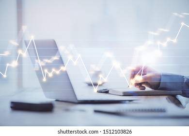 Multi exposure of forex chart with man working on computer on background. Concept of market analysis. - Shutterstock ID 1512103826