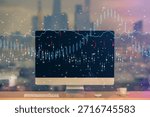 Multi exposure of forex chart and work space with computer. Concept of international online trading.