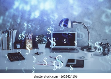 Multi exposure of forex graph and work space with computer. Concept of international online trading.
