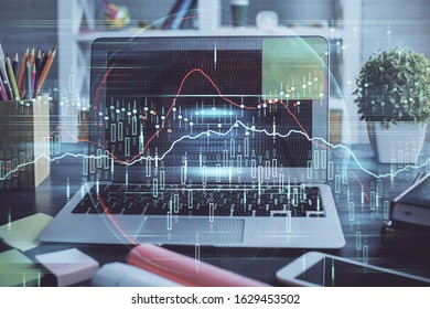 Multi exposure of forex graph and work space with computer. Concept of international online trading. - Shutterstock ID 1629453502