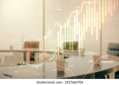 Multi exposure of virtual abstract financial graph interface on a modern coworking room background, financial and trading concept - Powered by Shutterstock