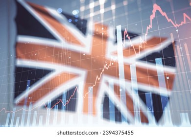 Multi exposure of virtual creative financial chart hologram on British flag and blue sky background, research and analytics concept - Powered by Shutterstock - Get 15% off with code: PIKWIZARD15