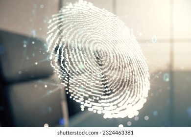 Multi exposure of virtual graphic fingerprint sketch on a modern furnished classroom background, fingerprint scan data concept - Powered by Shutterstock - Get 15% off with code: PIKWIZARD15