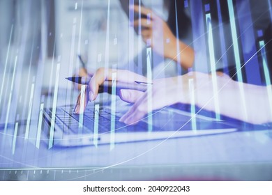Multi exposure of woman hands typing on computer and financial graph hologram drawing. Stock market analysis concept. - Shutterstock ID 2040922043