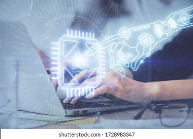 Multi exposure of woman hands working on computer and data theme hologram drawing. Tech concept. - Shutterstock ID 1728983347