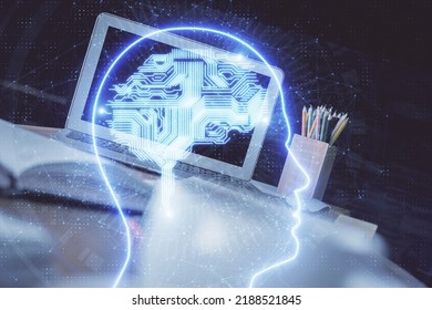 Multi exposure of work space with computer and human brain hologram. Brainstorm concept. - Powered by Shutterstock - Get 15% off with code: PIKWIZARD15