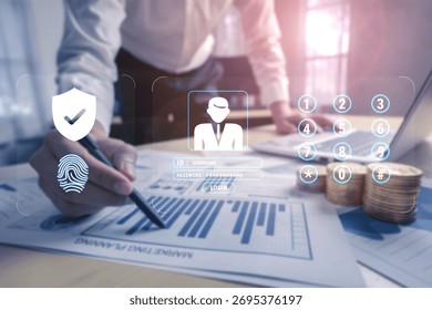 A multi factor authentication system for digital security and access control. Using passwords, biometrics, and PIN codes for secure user login. Motif
