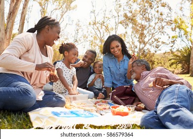 Multi Generation Family Enjoying Picnic In Park Together - Powered by Shutterstock