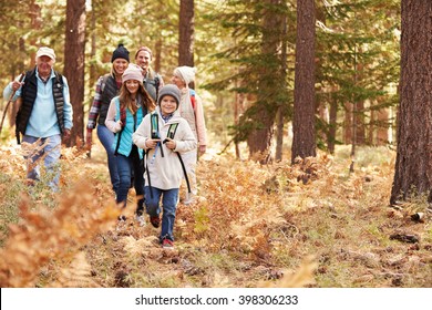 Multi Generation Family Hiking In A Forest, California, USA