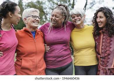 Multi generational women having fun together at park - Multiracial people meet and hugging each other outdoor - Powered by Shutterstock