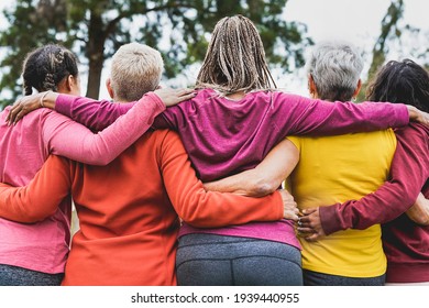 Multi Generational Women Hugging Each Other Outdoor - Multiracial People And Teamwork Concept