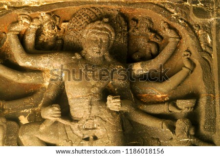 Multi Handed Hindugod on the walls of Ellora