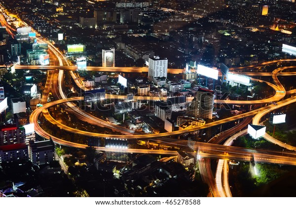 Multi\
level stack interchange in bangkok. Aerial view\
