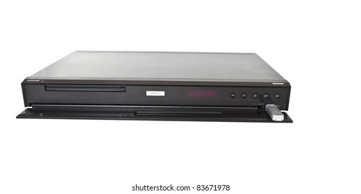 Multi Media blue ray player with thumb drive on white background