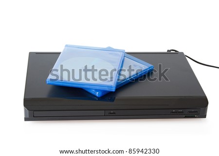 Multi Media blue ray player with blue ray cover on white background
