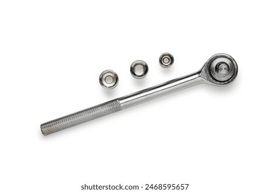 Multi purpose combination iron socket wrench, with accessories,  isolated on white background