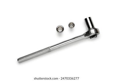 Multi purpose combination iron socket wrench, with accessories,  isolated on white background