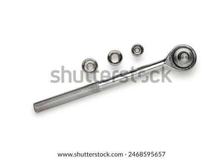 Multi purpose combination iron socket wrench, with accessories,  isolated on white background