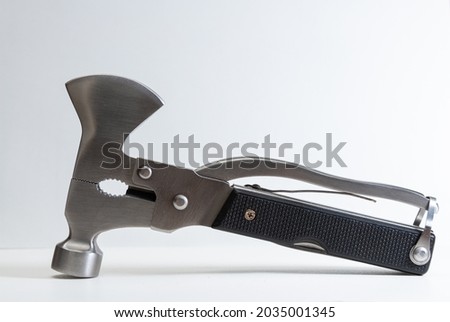 multi purpose tool on white background  ,camping and survival tools