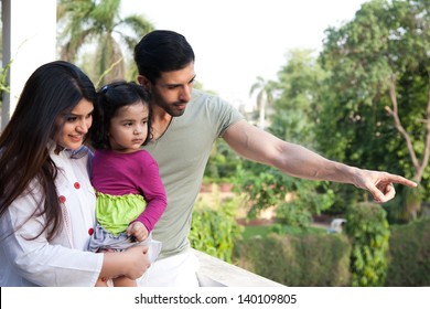 Multi Racial Family Of Three In Outdoor, Indian Family