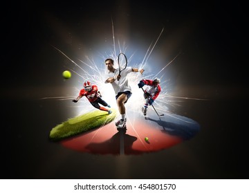 Multi Sports Collage From Tennis Hockey American Football