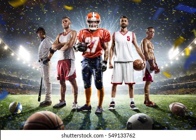 Multi sports proud players collage on grand arena - Shutterstock ID 549133762