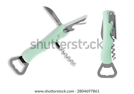 Multi tool pocket knife with folding tools isolated on white