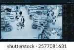Multi-angle CCTV Image Monitors Grocery Store. Surveillance System: Secure Shoppers Buying Products with Convenience. Advanced Security Technology Tracks Customer Throughout the Retail Environment.