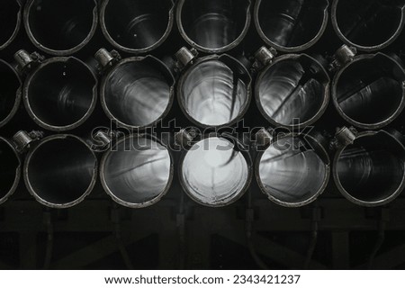 Multi-barrel rocket launcher. Launch tubes. Artillery.