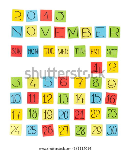 Multicolor Calendar November 13 Pieces Colored Stock Photo Edit Now