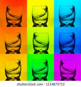 Multicolor Cocktails Or Water Set. Liquid Splash. Color Theory Picture. Home Deco. Cocktail Bar Decoration.