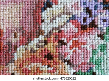 Multicolor Crossstitch Background. Close-up.