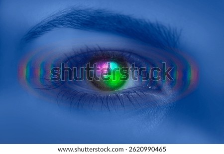 Multicolor eye makeup and soft darkblue lighting