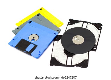 Multi-color Floppy Disk 3/1.2 inch and Floppy insides - isolated white background